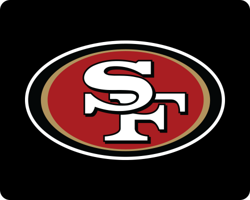 Red oval with white and black outline, featuring interlocking white “SF” letters, on a red background.
